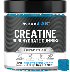 Creatine Monohydrate Gummies – 5g per Serving, 120 Count, Sugar Free, Blueberry Flavored