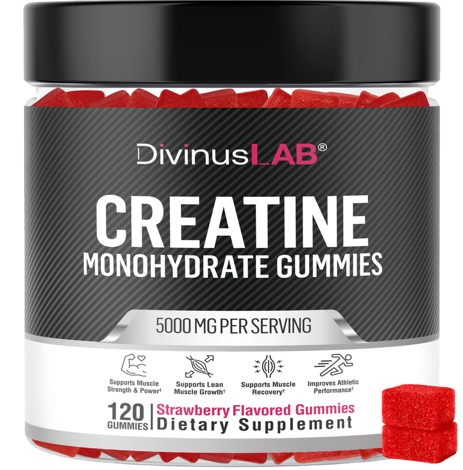 Creatine Monohydrate Gummies – 5g per Serving, 120 Count, Sugar Free, Strawberry Flavored