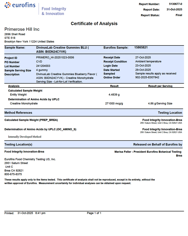 Creatine Monohydrate Gummies – 5g per Serving, 120 Count, Sugar Free, Blueberry Flavored