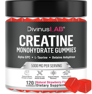 Creatine Monohydrate Gummies – 5g per Serving, 120 Count, Strawberry Flavor