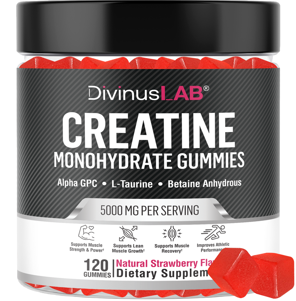 Creatine Monohydrate Gummies – 5g per Serving, 120 Count, Strawberry Flavor