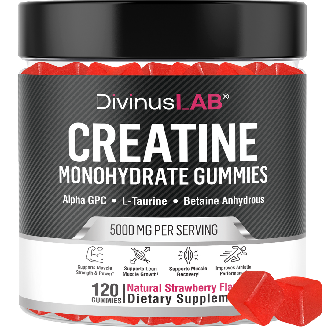 Creatine Monohydrate Gummies – 5g per Serving, 120 Count, Strawberry Flavor
