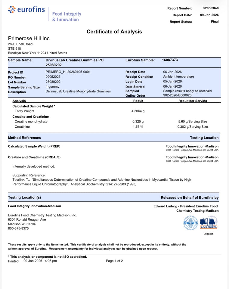 DivinusLab Creatine Monohydrate Gummies – 5g Creatine per Serving, Sugar-Free, Third-Party Tested, 120 Count, Strawberry