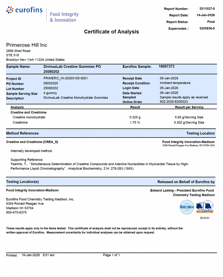 Creatine Monohydrate Gummies – 5g per Serving, 120 Count, Sugar Free, Strawberry Flavored