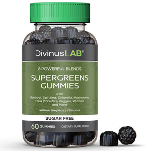 All-In-One Sugar Free Supergreens Gummies - 8 Powerful Blends - with Beetroot, Spirulina, Chlorella, Mushrooms, Pre & Probiotics, Veggies and More!