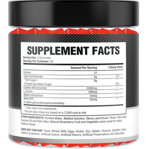 Creatine Monohydrate Gummies – 5g per Serving, 120 Count, Strawberry Flavor