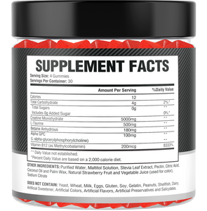 Creatine Monohydrate Gummies – 5g per Serving, 120 Count, Strawberry Flavor