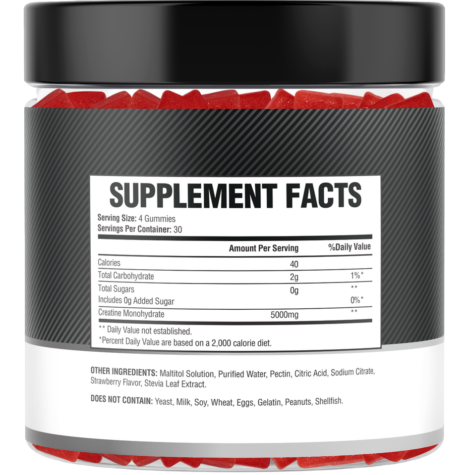 Creatine Monohydrate Gummies – 5g per Serving, 120 Count, Sugar Free, Strawberry Flavored