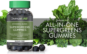 All-In-One Sugar Free Supergreens Gummies - 8 Powerful Blends - with Beetroot, Spirulina, Chlorella, Mushrooms, Pre & Probiotics, Veggies and More!