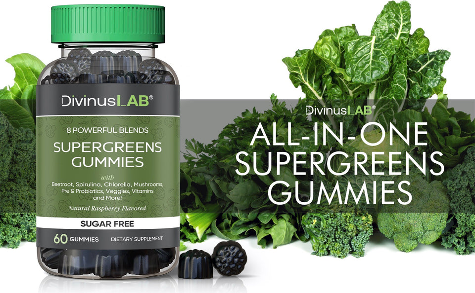 All-In-One Sugar Free Supergreens Gummies - 8 Powerful Blends - with Beetroot, Spirulina, Chlorella, Mushrooms, Pre & Probiotics, Veggies and More!